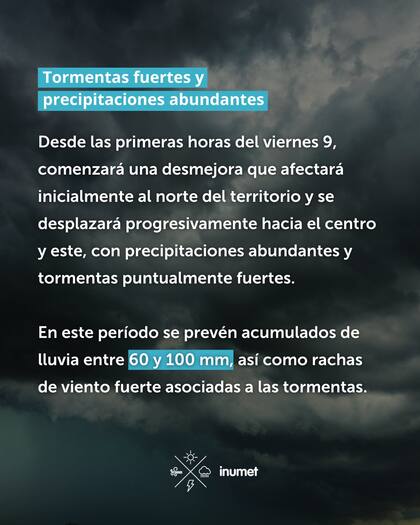 Aviso a la población del Instituto Uruguayo de Meteorología. Fuente: X