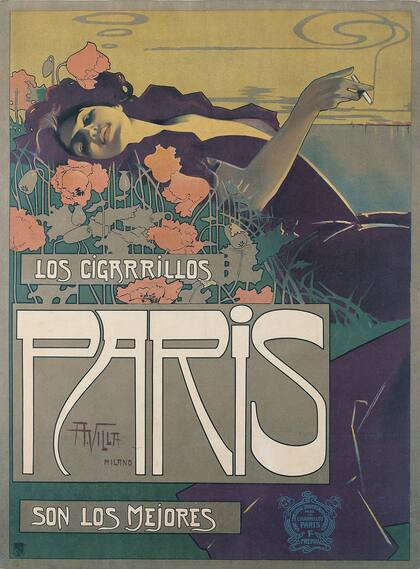 Aviso de los Cigarrillos París. Su gráfica era de avanzada para la época.