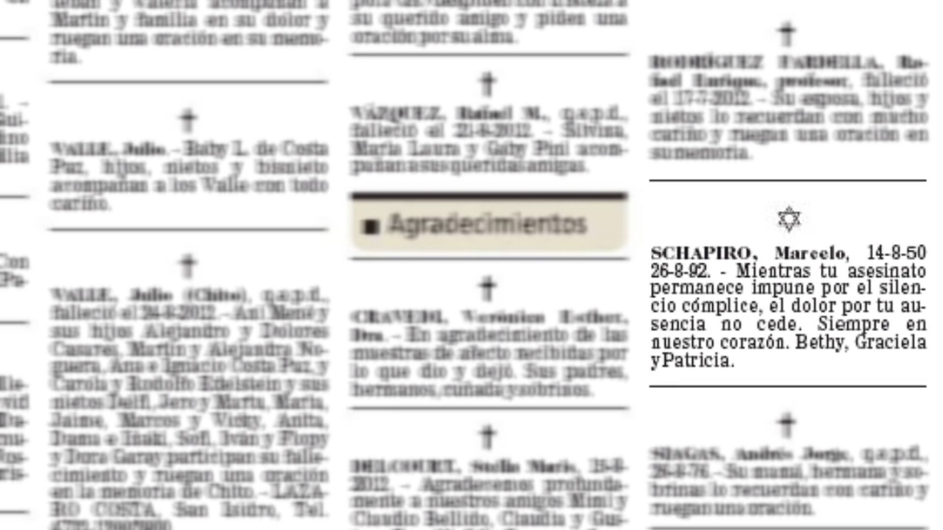 Aviso fúnebre de Marcelo Schapiro