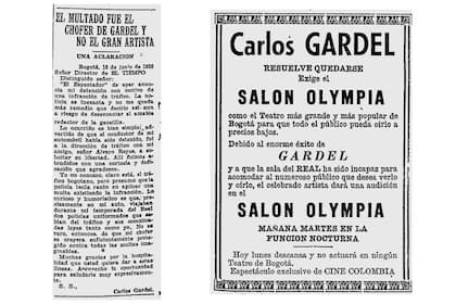 Aviso y nota aclaratoria de Carlos Gardel.