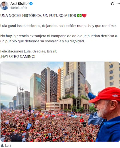 Axel Kicillof celebró el triunfo de Lula: “Una noche histórica”