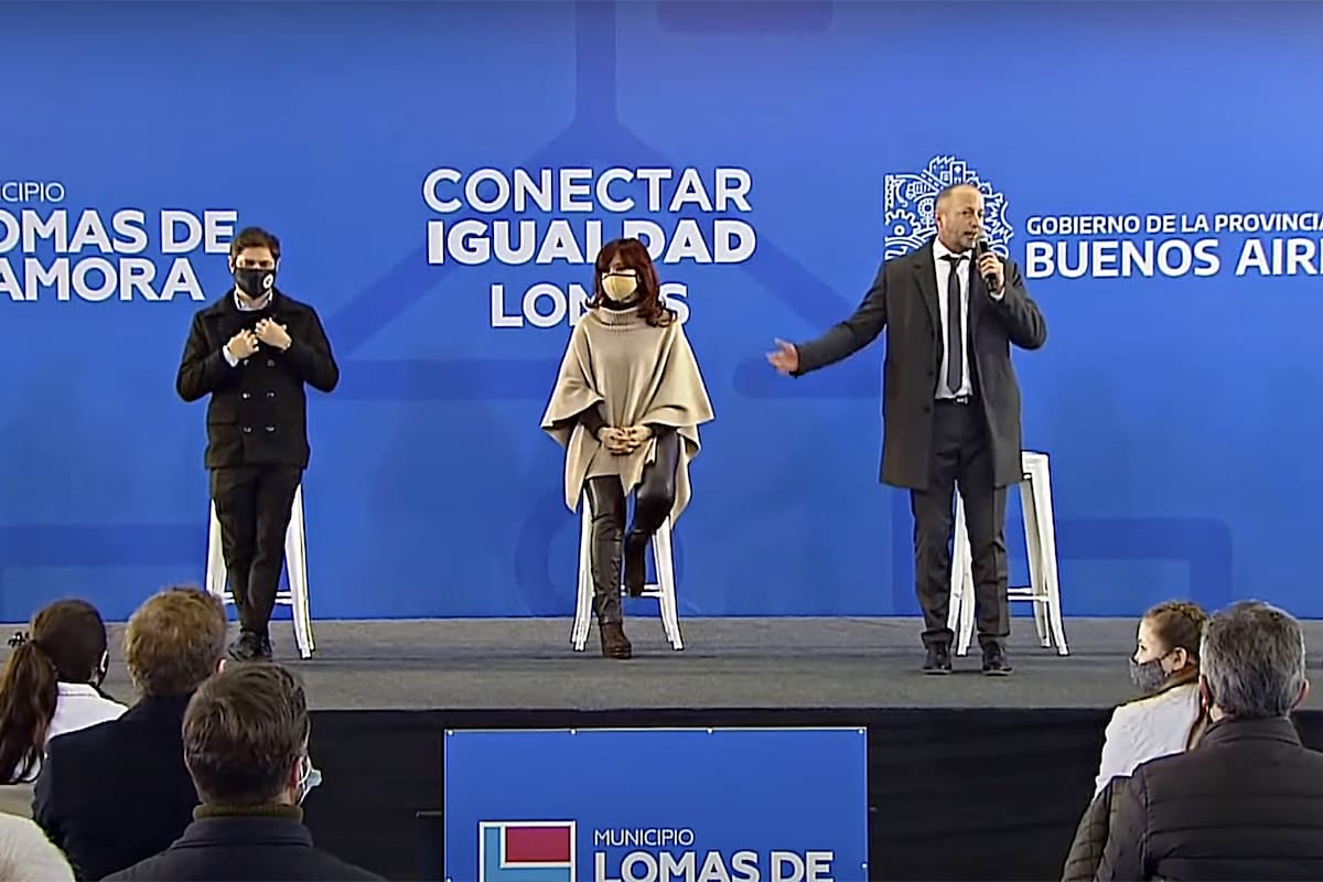Axel Kicillof, Cristina Kirchner y Martín Insaurralde, en Lomas de Zamora