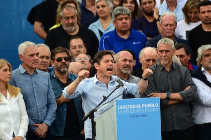 Axel Kicillof, durante el acto por el Día de la Lealtad, en Berisso