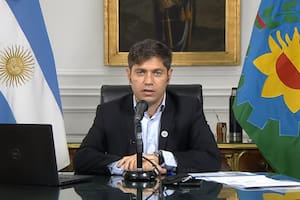 Axel Kicillof durante los anuncios de Alberto fernández