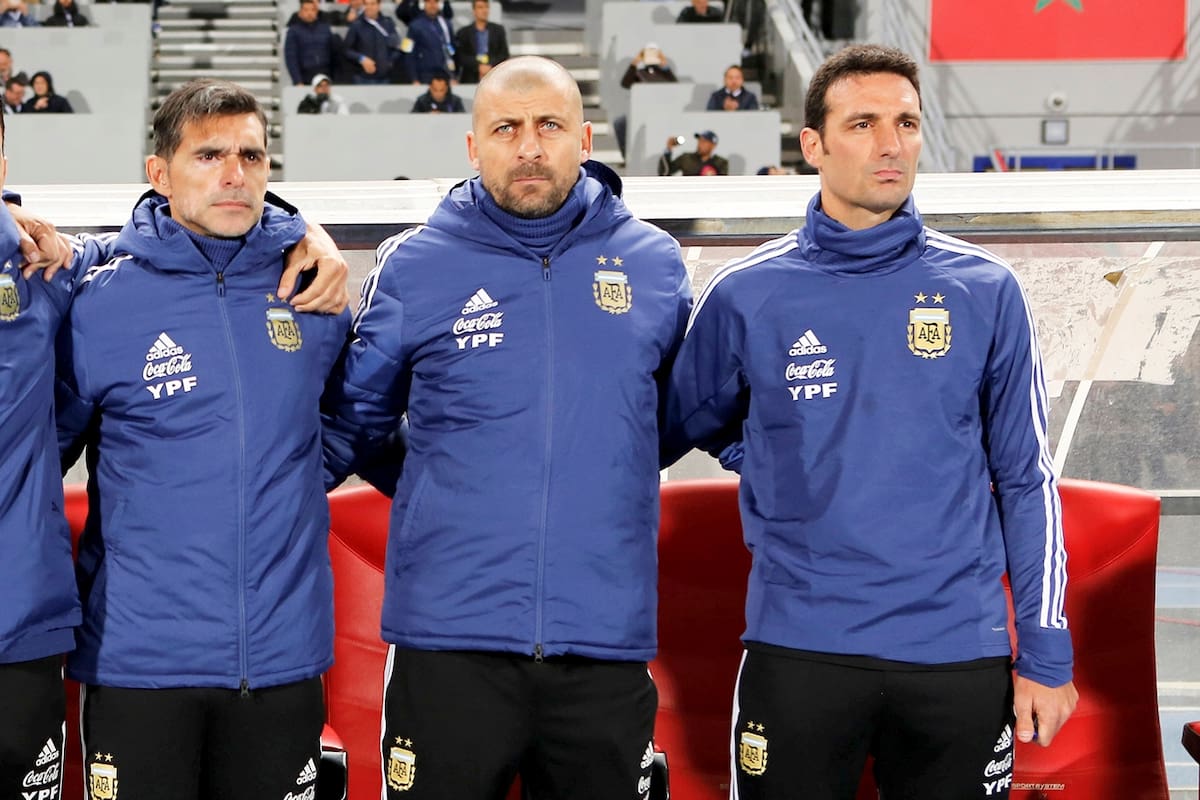 Ayala, Samuel y Scaloni previo al partido