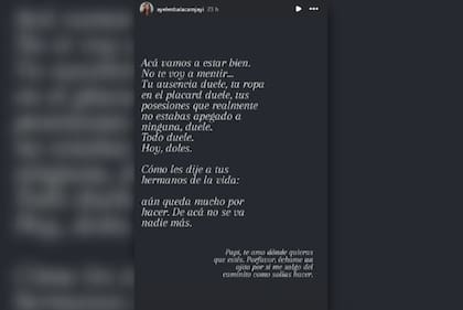 Ayelén, hija de Pablo Balario, lo despidió con una historia en la red social Instagram