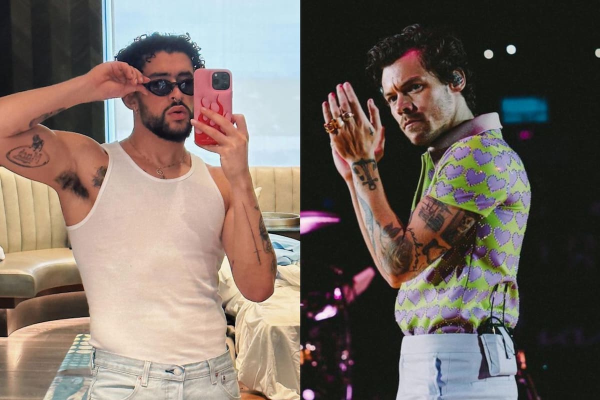 Bad Bunny (izq.) le dedicó un mensaje peculiar a Harry Styles, durante la primera noche del festival Coachella, en California