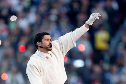 Bad Bunny performs during the halftime show of Super Bowl 60 between the Seattle Seahawks and New England Patriots in Santa Clara, Calif., Sunday, Feb. 8, 2026. (Santiago Mejia/San Francisco Chronicle via AP)