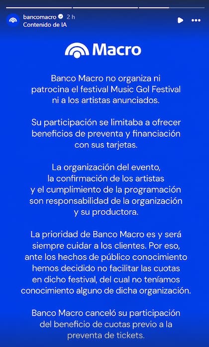 Banco Macro se bajó del evento