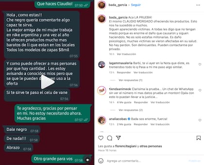 Bárbara García publicó a través de su cuenta de Instagram un print de pantalla en el que aparentemente Morgado promocionaba los productos que vendía junto a su pareja