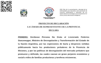 Bárbaro presentó un proyecto para declarar a Sturzenegger "persona no grata" en Misiones