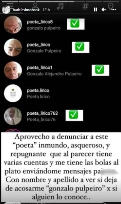 Barbie Simons salió a cruzar a un seguidor que le manda mensajes obscenos