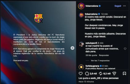 Barcelona FC publicó un comunicado al respecto en sus redes sociales - Instagram: @fcbarcelona