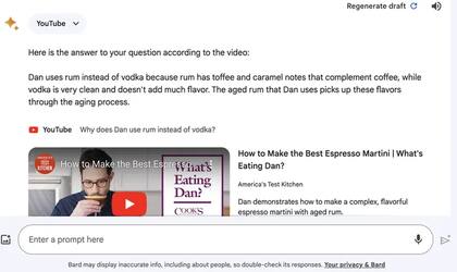 Bard, el chatbot de Google, ahora puede analizar un video de YouTube, resumirlo o buscar un dato específico