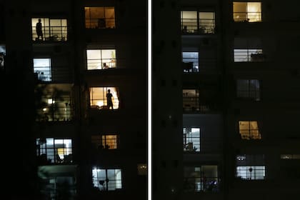 Los mismos balcones de un edificio de Villa Urquiza: el 29 de marzo (izquierda); 27 de mayo (derecha)