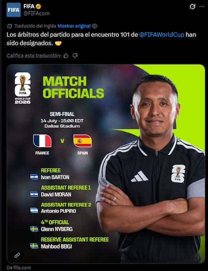 Barton fue designado como el árbitro para el cruce entre Francia y España en Dallas