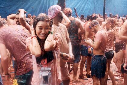 Batalla de tomates en el Festival de La Tomatina, en Bunol, España