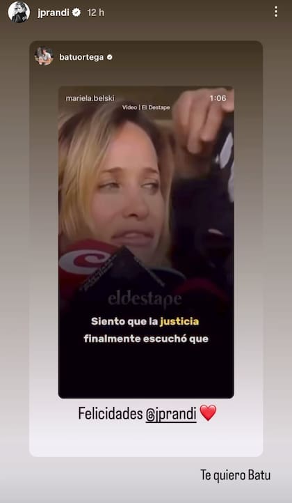 Bautista, el hijo menor de Emanuel Ortega, también felicitó a la pareja de su padre