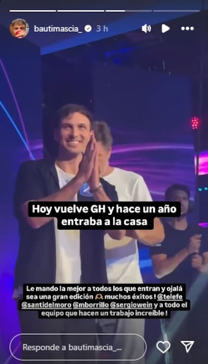 Bautista Mascia compartió un video emotivo y recordó el día que ingresó a GH