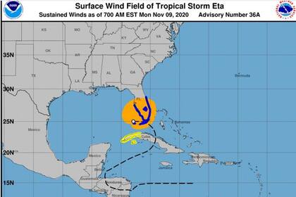 Eta entró a Centroamerica por Nicaragua desde el este, se desvió en dirección noroeste y luego noreste para regresar al Caribe y dirigirse a Cuba y luego a Florida.