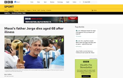BBC informó sobre la muerte de Jorge Messi (Foto: Captura)