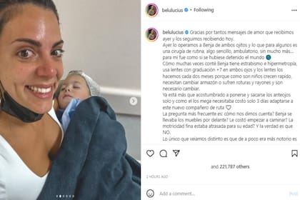 Belu detalló la operación de su hijo (Foto Instagram @belulucius)