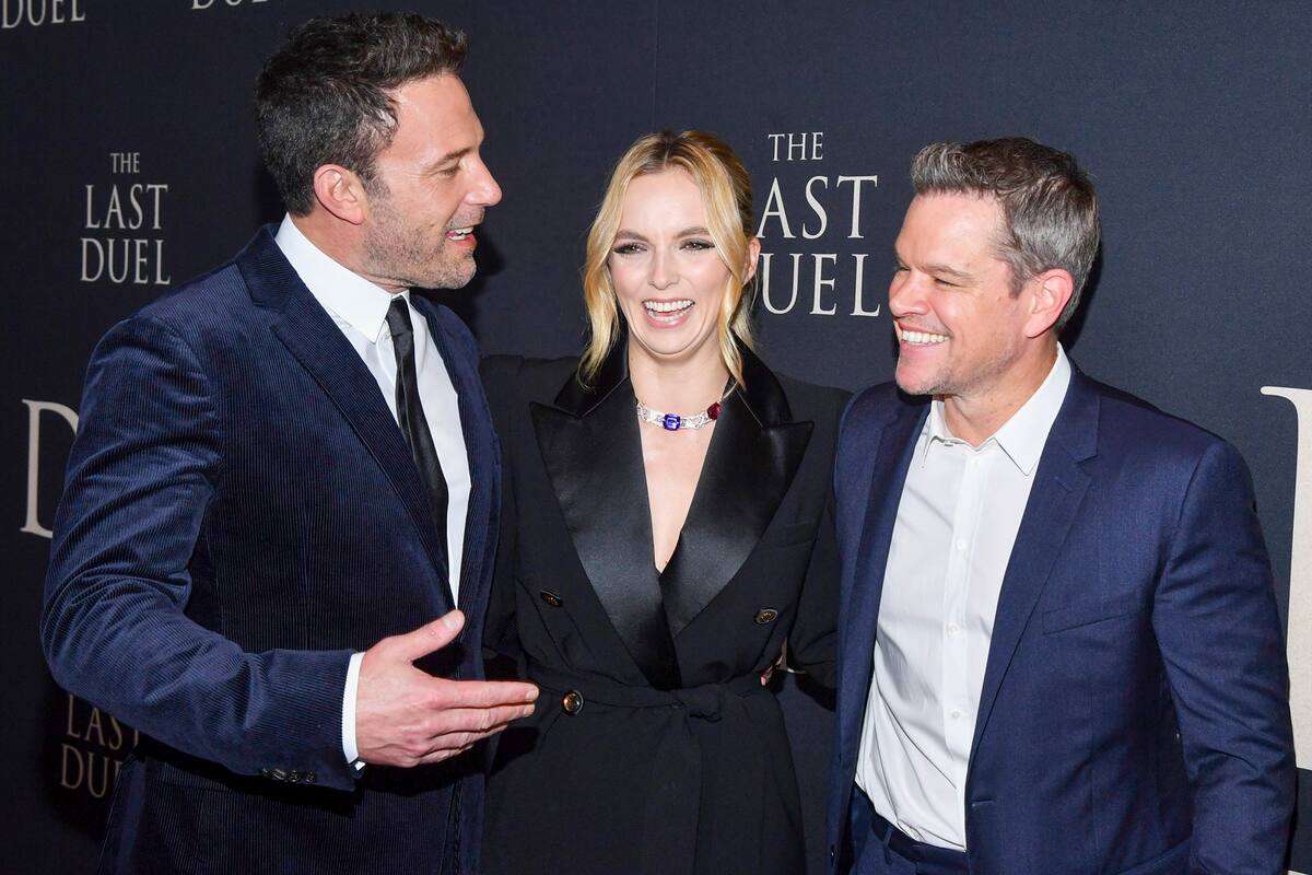 Ben Affleck, Jodie Comer y Matt Damon, en el preestreno de El último duelo realizado en Nueva York