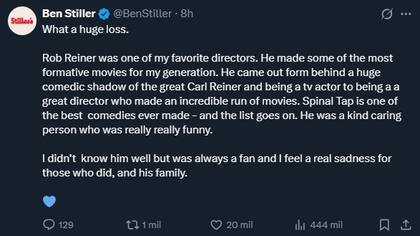 Ben Stiller uso las redes sociales para despedir al director