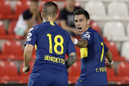 Benedetto y Pavón, la fórmula de anoche para convertir el primer gol de Boca ante Libertad de Paraguay