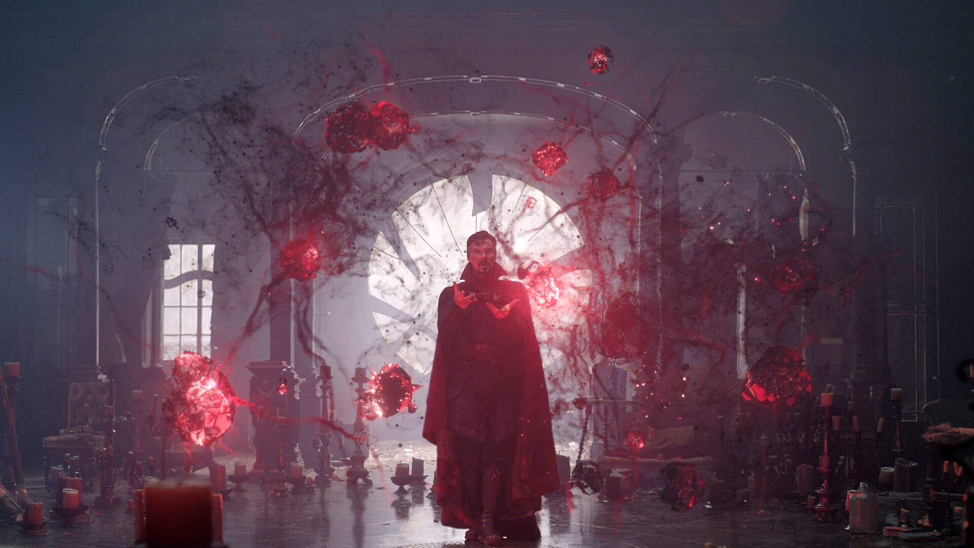 (L-R): Rachel McAdams as Dr. Christine Palmer, Benedict Cumberbatch as Dr. Stephen Strange, and Xochitl Gomez as America Chavez in Marvel Studios' DOCTOR STRANGE IN THE MULTIVERSE OF MADNESS. Photo courtesy of Marvel Studios. ©Marvel Studios 2022. All Rights Reserved.