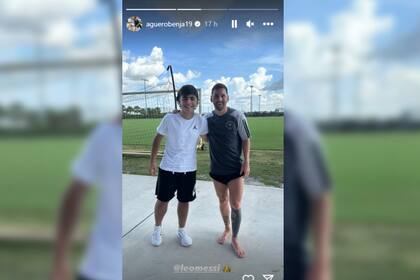 Benjamín Agüero junto a Lionel Messi en Miami (Foto Instagram @aguerobenja19)