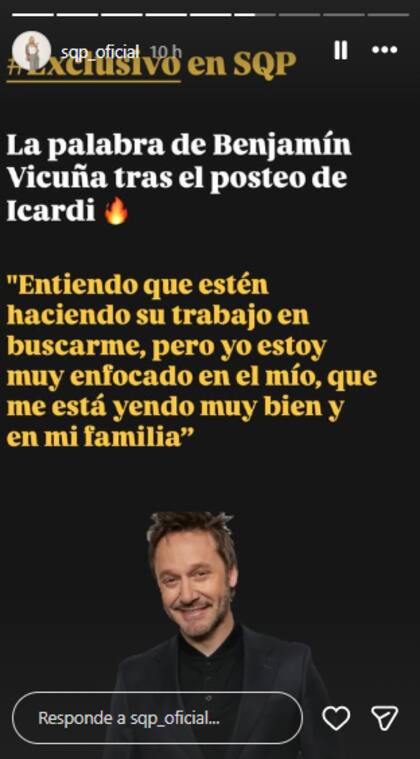 Benjamín Vicuña rompió el silencio tras el escándalo con Mauro Icardi (Foto: Instagram @sqp_oficial)