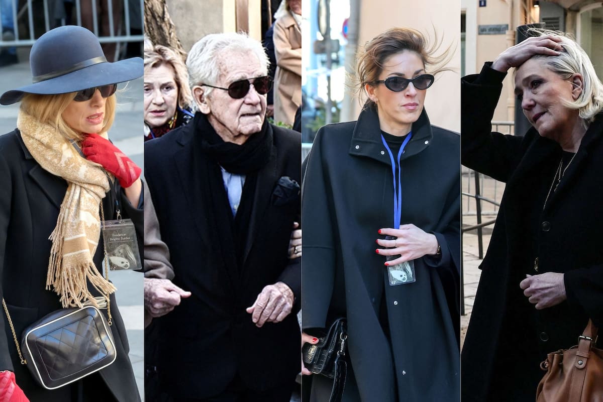 Bernard d'Ormale, cuarto marido de BB, Théa Charrier, nieta de la actriz, y la política Marine Le Pen, entre los asistentes al funeral en Saint Tropez