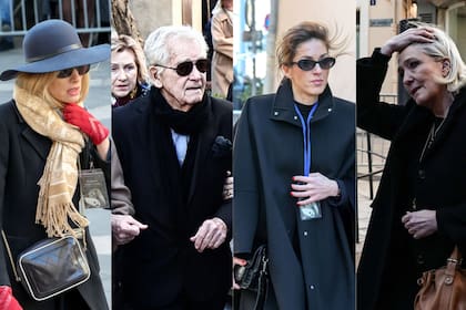 Bernard d'Ormale, cuarto marido de BB, Théa Charrier, nieta de la actriz, y la política Marine Le Pen, entre los asistentes al funeral en Saint Tropez