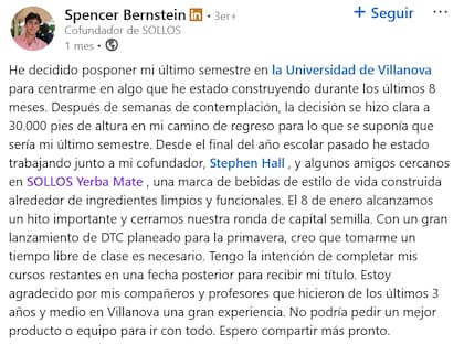 Bernstein, uno de los directores de la compañía, compartió en su cuenta de LinkedIn los avances del proyecto