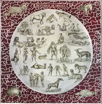 "Bestiario de Indias", acrílico de Adriana Bustos realizado a partir de imágenes y relatos de los primeros cronistas americanos