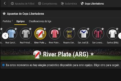 Bet win, una conocida casa de apuestas deportivas, no incluye encuentros de River por la crisis sanitaria que lo obliga a jugar sin arquero