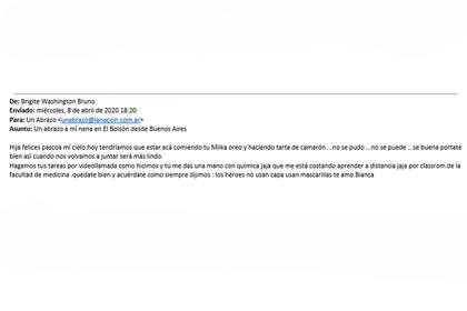 Bianca escribe: "Un abrazo a mí nena en El Bolsón, desde Buenos Aires"