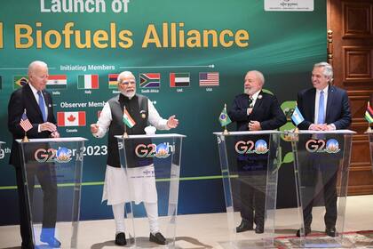 Biden, Modi, Lula y Alberto Fernández, durante la reunión del G-20 en la India