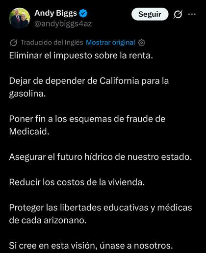 Biggs continúa utilizando las redes sociales para difundir sus propuestas y marcar diferencias con la gestión demócrata