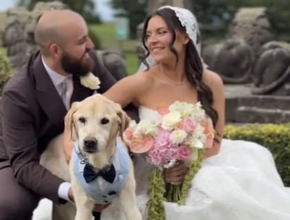 Billy junto a su dueña, Amie y su novio, el día de la boda