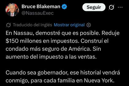 Blakeman señaló que su trabajo en Nueva York continuará con su gobernación