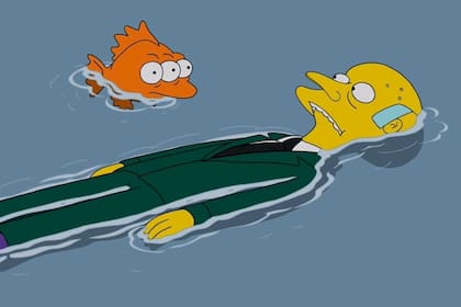 Blinky, el pez de tres ojos de Los Simpson, junto a Montgomery Burns. Captura: (Los Simpson)