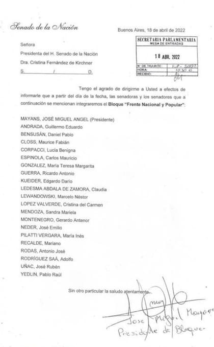 Bloques en el Senado.