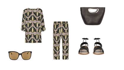 Blusa y Pantalón (Cher, $3200 y $2900) Anteojos (Elizabeth Arden) Sandalias (Lisa Brenan, $1890) Cartera (Clara Ibarguren, $3200)