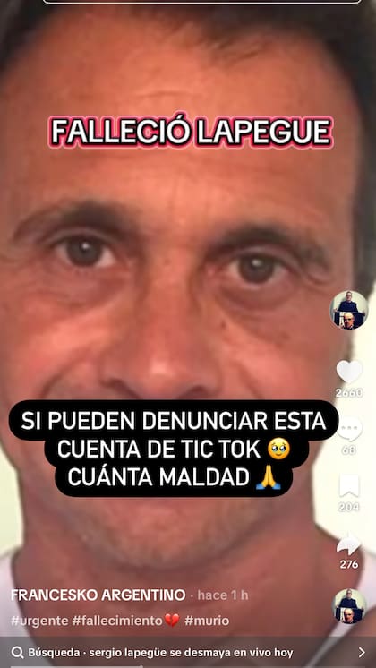 Bochi pidió denunciar a esta cuenta que informó a modo de noticia falsa: "Falleció Lapegüe"