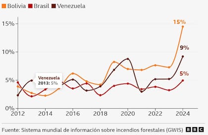 Bolivia, el país con mayor proporción de territorio quemado por incendios.