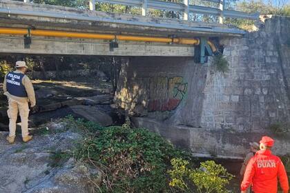 Bomberos y policías de Córdoba en el sitio donde aparecieron los restos de Omar Cabrera, el hombre descuartizado por su pareja en Mina Clavero