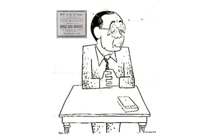 Borges ilustrado en el flyer de las jornadas marplatenses