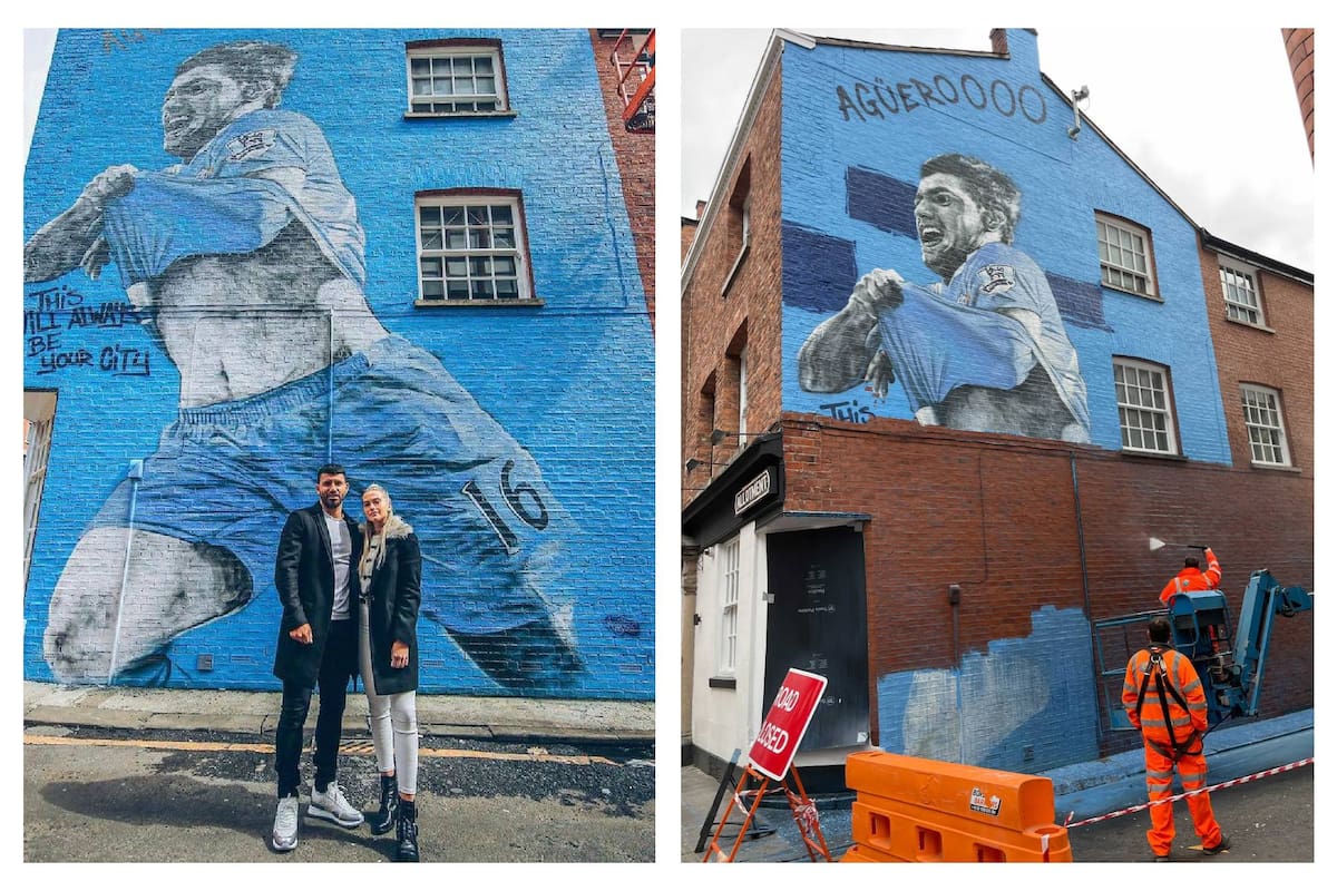 Borraron el mural dedicado al Kun Agüero en Manchester
